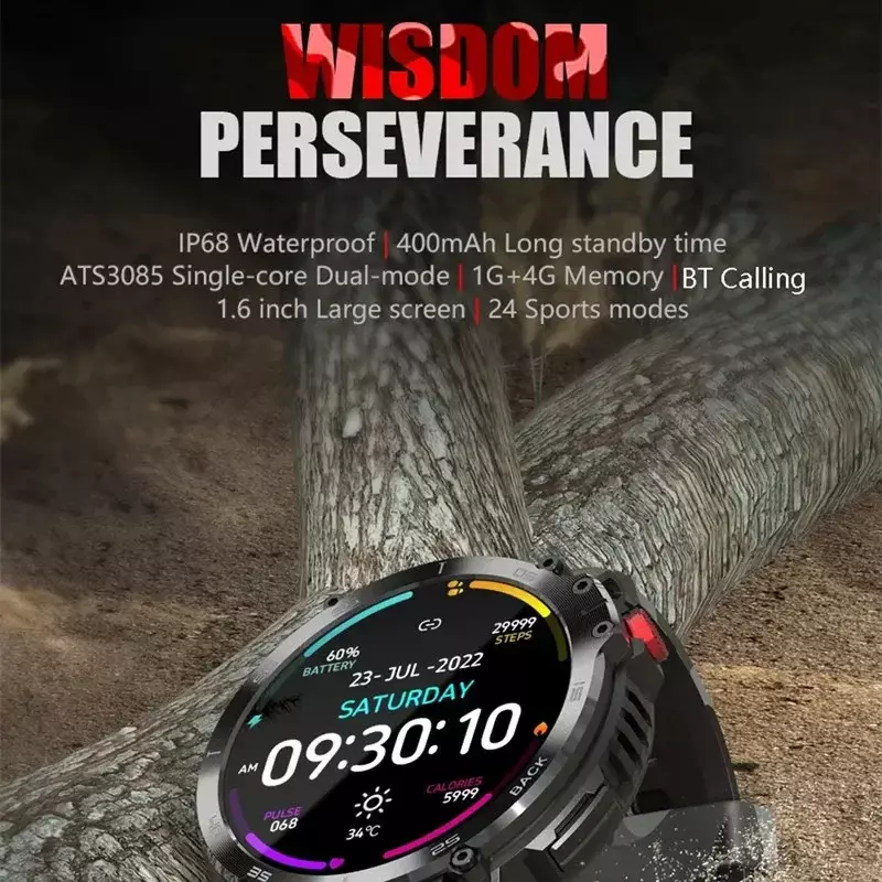 C22 Relógio Inteligente para Homens, Chamada Bluetooth, 1.6 "Tela HD, Memória 4G, 400mAh, Freqüência Cardíaca, Esporte Saudável, Pulseira de Fitness, Smartwatch