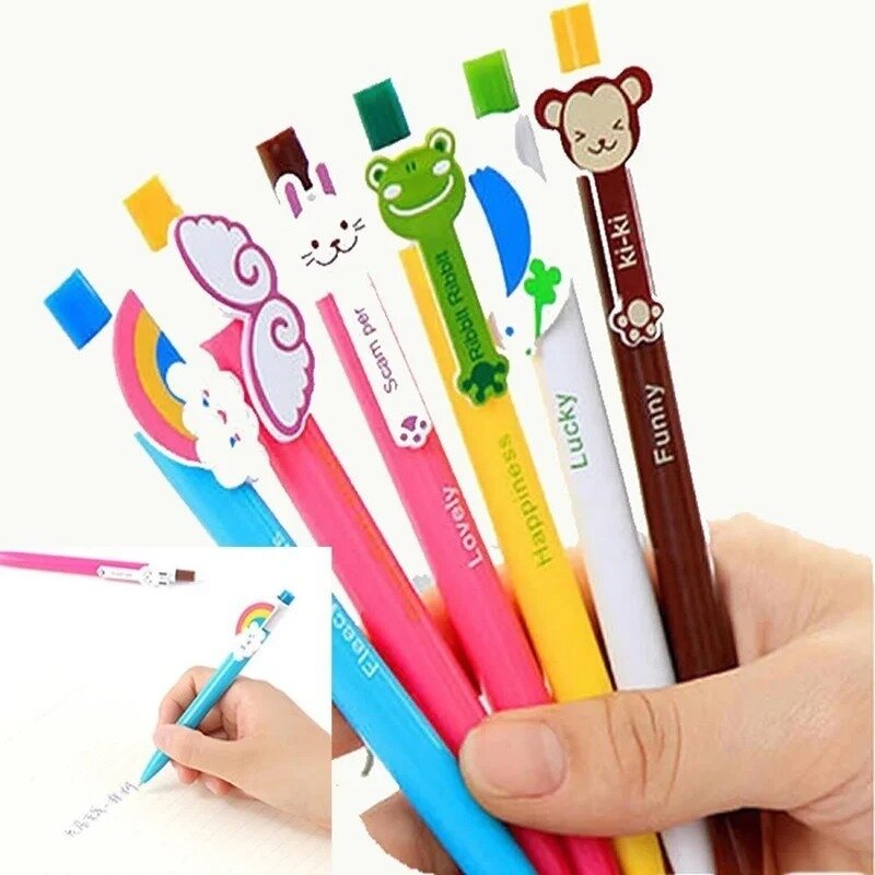 6 Pcs Animal Cartoon Rabbit Frog Monkey Ball Ballpoint Pen School Supplies Creative Writing Cute Stationery Bookmark Clip