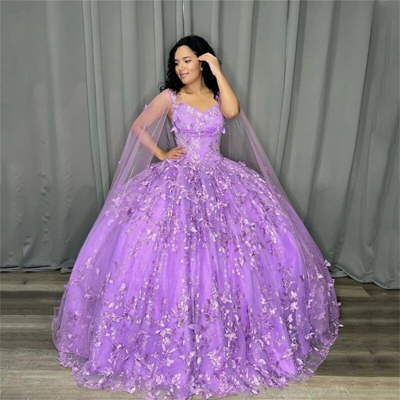 Lavender Princess Quinceanera Dresses Ball Gown Spaghetti Straps Tulle Lace Sweet 16 Dresses 15 Años Custom