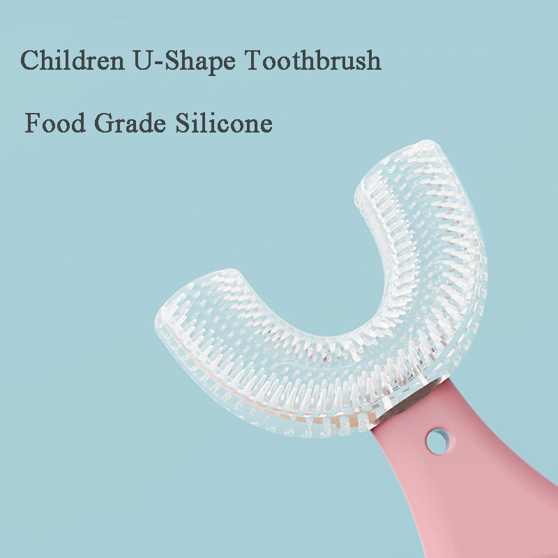 Sikat Gigi Anak 360 Derajat Bentuk U, Sikat Gigi Teether Silikon Lembut Bayi 2-12 Tahun Perawatan Mulut Gigi Anak-anak Pembersih