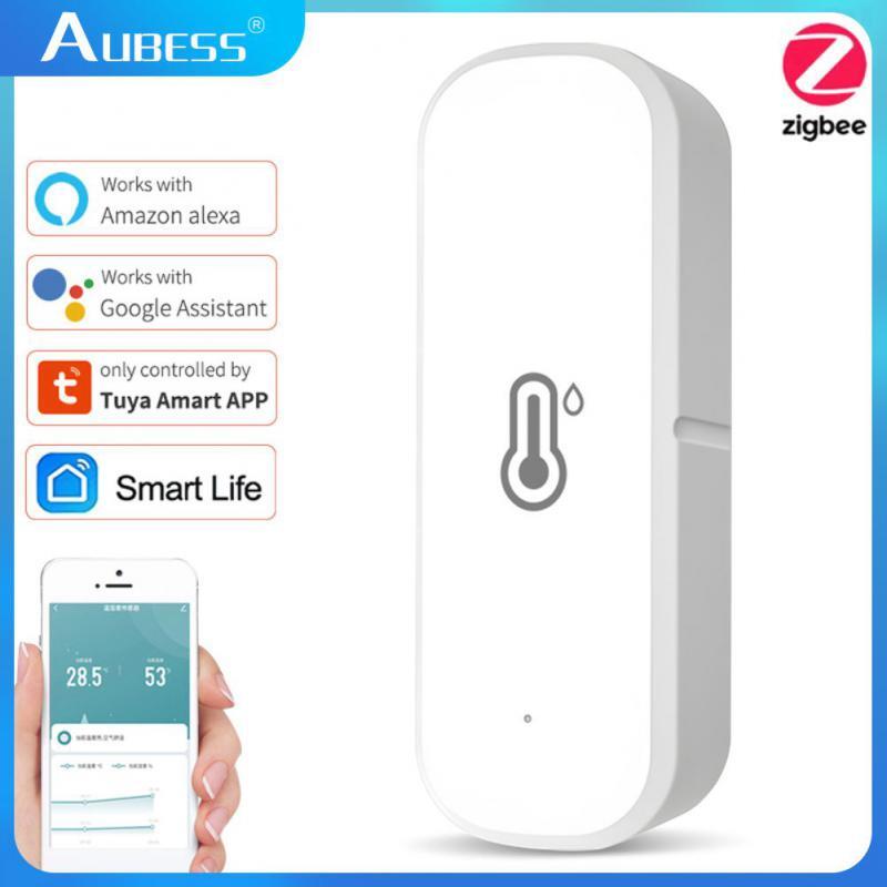 Aubess Tuya Zigbee/Wifi Temperatuur Vochtigheidssensor Thuis Aangesloten Thermometer Compatibel Met Smart Life Alexa Google Assistent