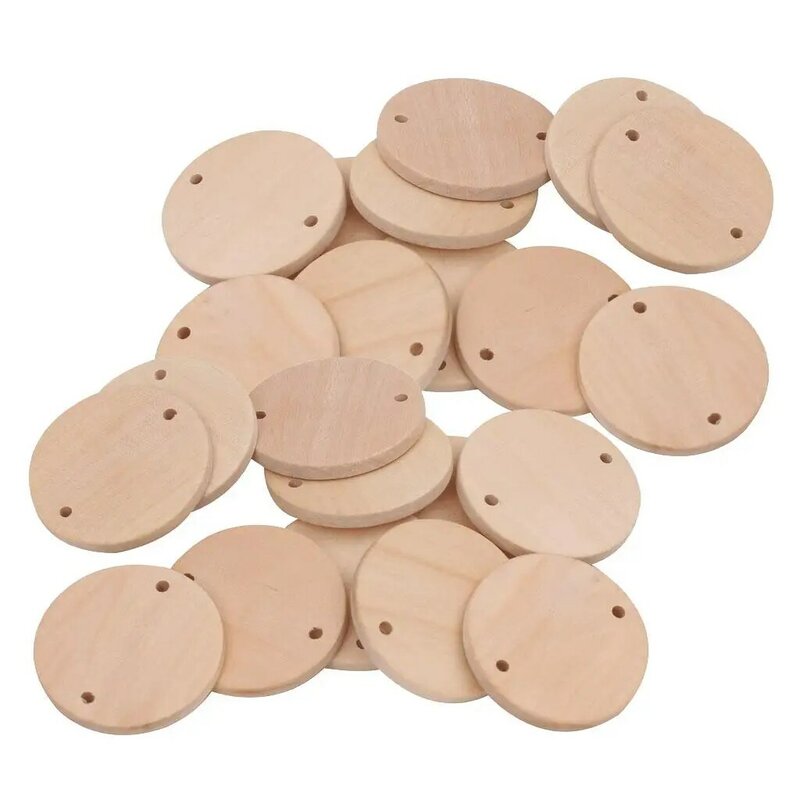 30 Pieces/Pack Natural Unpainted Wood Circle Discs with Double Hole Log Discs Slice 38mm for arts and crafts Hanging Tags