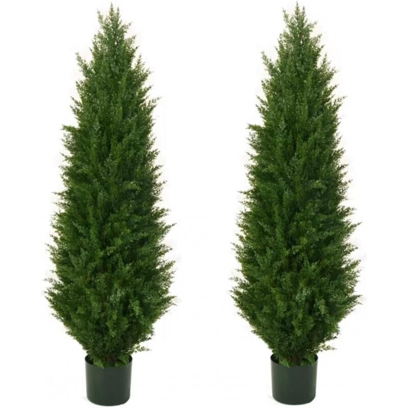 4ft(48”) Artificial Cedar Topiary Tree Potted Plants UV Resistant Leaves Outdoor Artificial Shrub Home and Office Interior Decor