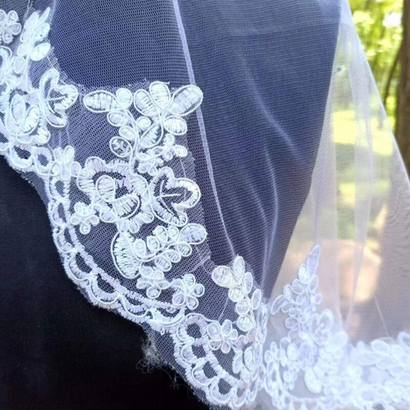 Weißer Hochzeitsschleier, einlagiger Spitzen-Hochzeitsschleier für Braut, Dusche, Kopftuch, Direktversand