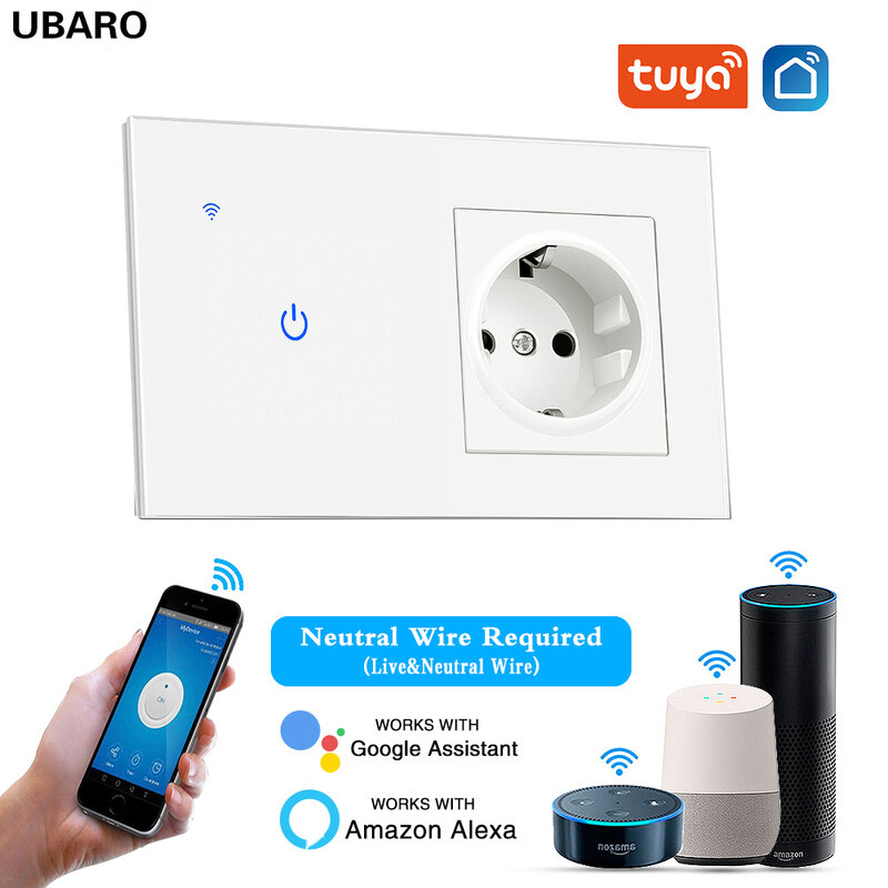 Prise de commutateur WiFi Smart House Tuya, panneau en verre, bouton de capteur intelligent, fonctionne avec Google Home, Alexa Voice, UE, 146x86