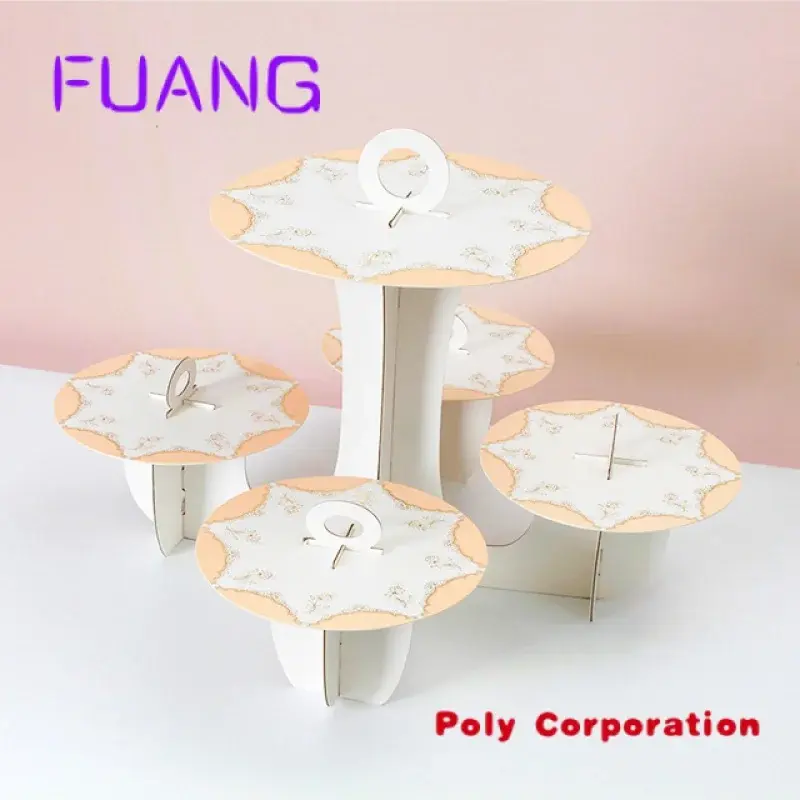 Custom  Wholesale Snack Pastries Rack Birthday Wedding Party Decoration Dessert Cup Cake Display Plate Paper Five Plate Cake Dis