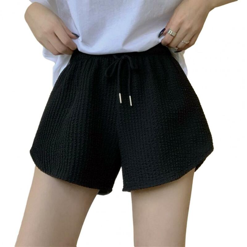 Shorts de cintura alta feminino com cordão, monocromático, confortável, casual, esportes de praia, verão