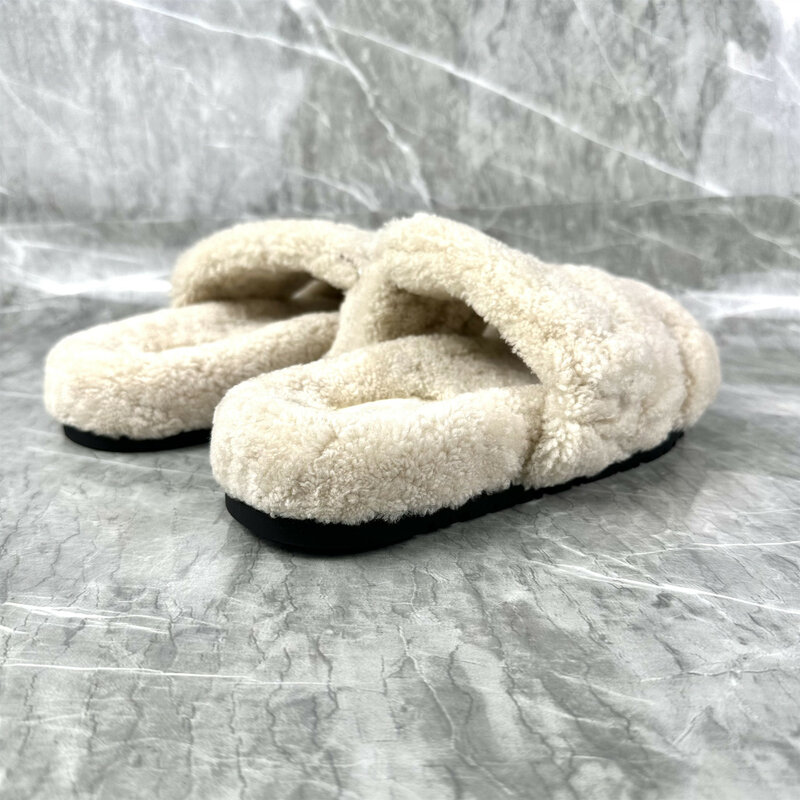 2023 Fashion Latest Wool Mop Flat-bottomed Slippers  Autumn and Winter Super Versatile Warm Bottom Women Shoes Big Size 35-43