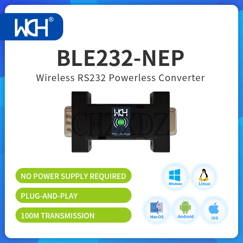 BLE232-NEP Wireless RS232 COM Porta Serial Power-Free Converter, CH9140, 3 pinos, 9 pinos, DB9 cabo, 2 pcs por lote, 5pcs por lote