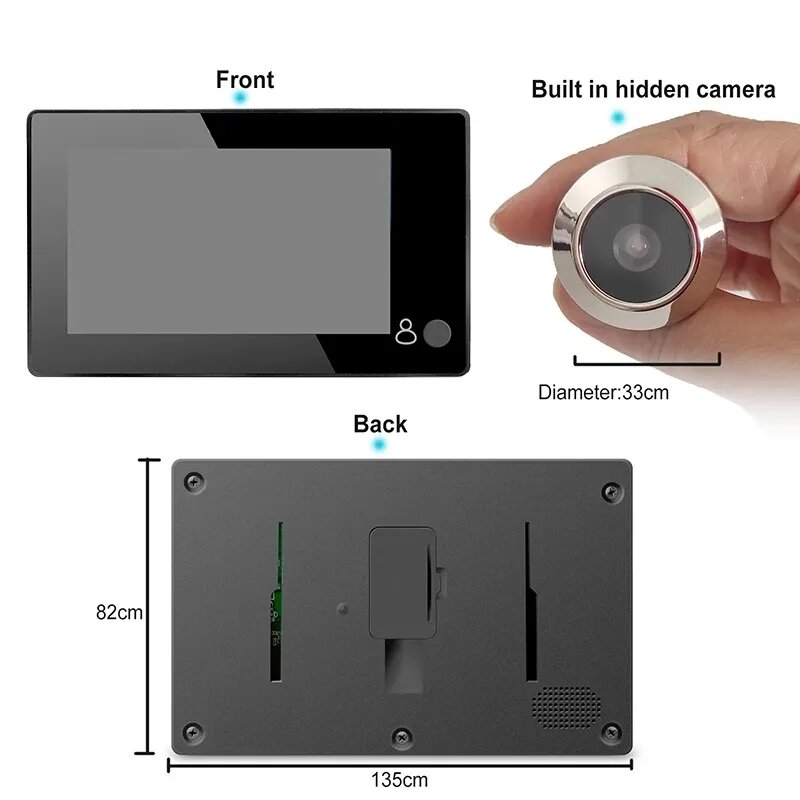 屋外ビデオ監視カメラ,4.3インチカラースクリーン,暗視機能,猫の目のドア