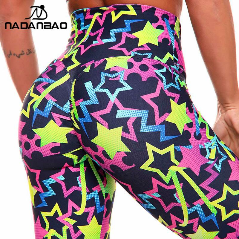 NADANBAO Colorful Star Print Leggings Print Seamless Sexy Yoga Female Clothing High Waist Sports Leggings for Women Pants