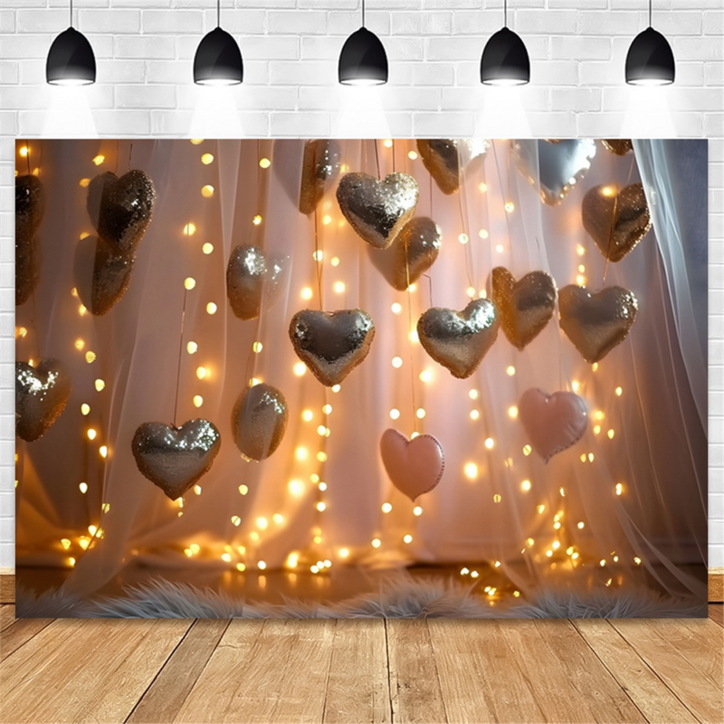 210X150cm European and American Party Backdrops Fashion Balloon Rose Pink Heart Banner Photography Backdrops,D
