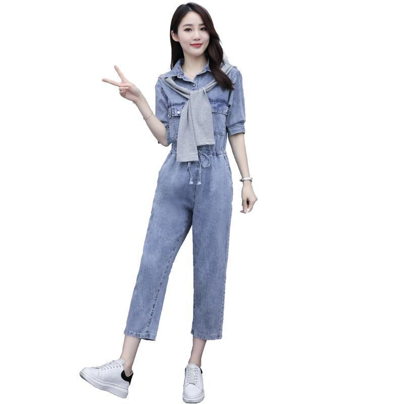 2023 Spring Autumn Slim Denim Jumpsuit Female Summer Small Person Jumpsuit Women New Korean Casual High Waist One-piece sets