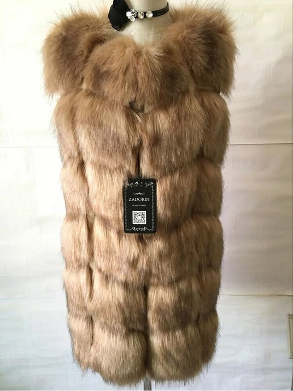 ZADORIN 5XL 6XL Female Fur Waistcoat Winter Warm Faux Fur Vest Women Fashion O-Neck Patchwork Sleeveless Long Faux Fur Coat