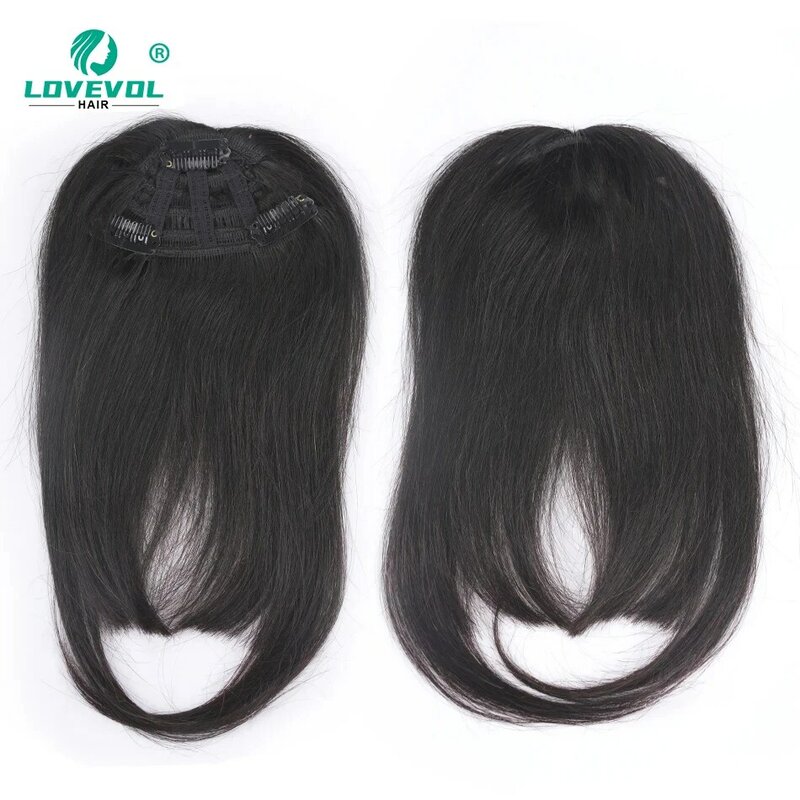 Lovevol 100% Human Hair Bangs Clips in Hair Extensions Upgraded 3 Secure Clips Blunt Bangs Fringe Hairpiece With More Color