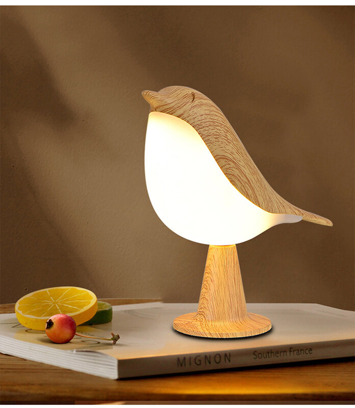 Lampada da comodino a 3 colori interruttore tattile creativo luce notturna per uccelli senza fili luminosità dimmerabile lampada da lettura da tavolo ricaricabile USB