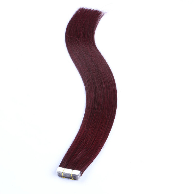 Wine Red Tape in Remy Human Hair Straight Tape in Hair Extensions Seamless Skin Weft Tape in Hair Extensions Human Hair