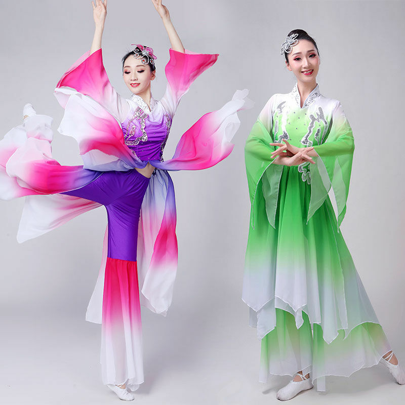 Nowy klasyczny spektakl taneczny kostium damski dorosły fan parasol taniec sukienka Yangko chiński folk kostium spektakl taneczny