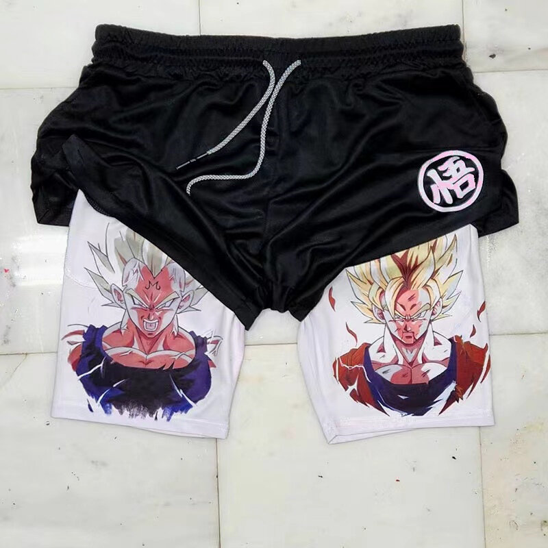 Men's two-piece sports shorts, cool, gym, training, jogging, beach, summer, anime
