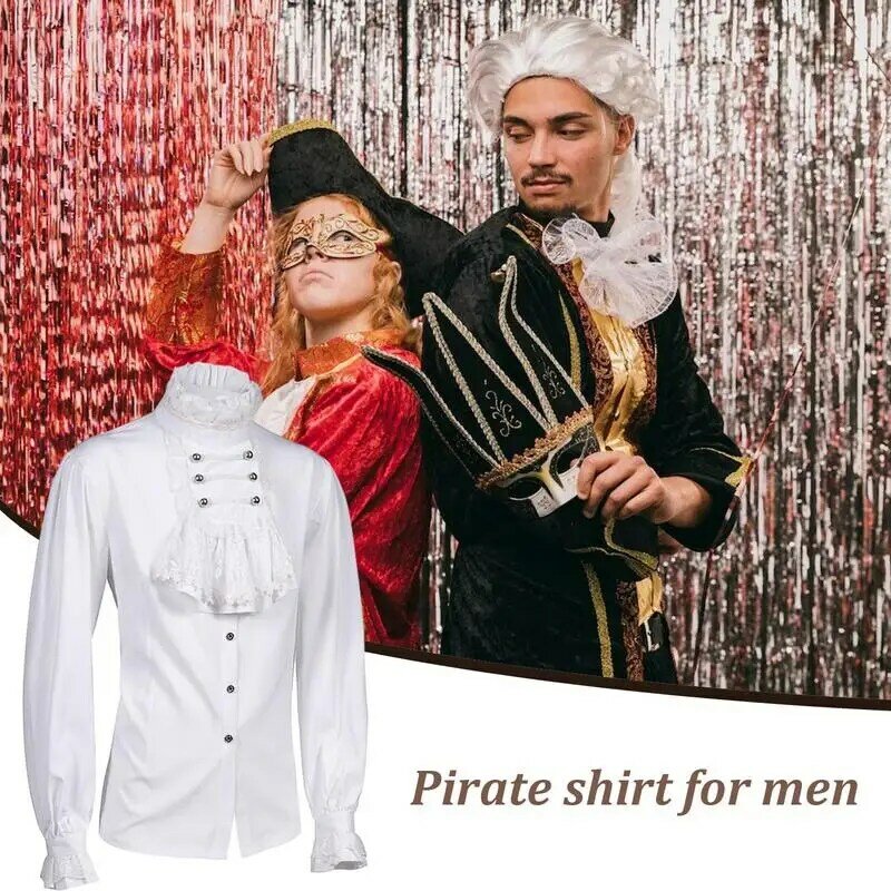 남성용 르네상스 셔츠, 중세 셔츠, 빅토리아 탑, 해적 코스튬 프릴, 식민지 셔츠, 코스프레 의류, 긴 소매
