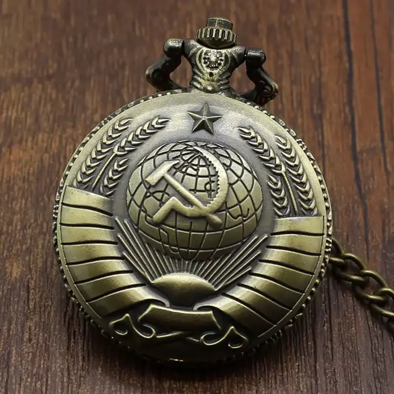 Reloj de bolsillo con colgante de bronce para hombre y mujer, colgante de cadena con colgante de martillo de Hoz, insignia soviética de la URSS Vintage, emblema de moda, regalo