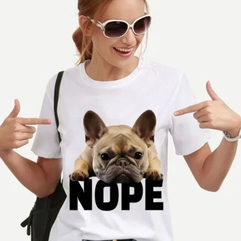 เสื้อยืดผู้หญิงลาย French Bulldog Nope เสื้อยืดแฟชั่น2024ใหม่สำหรับฤดูร้อน