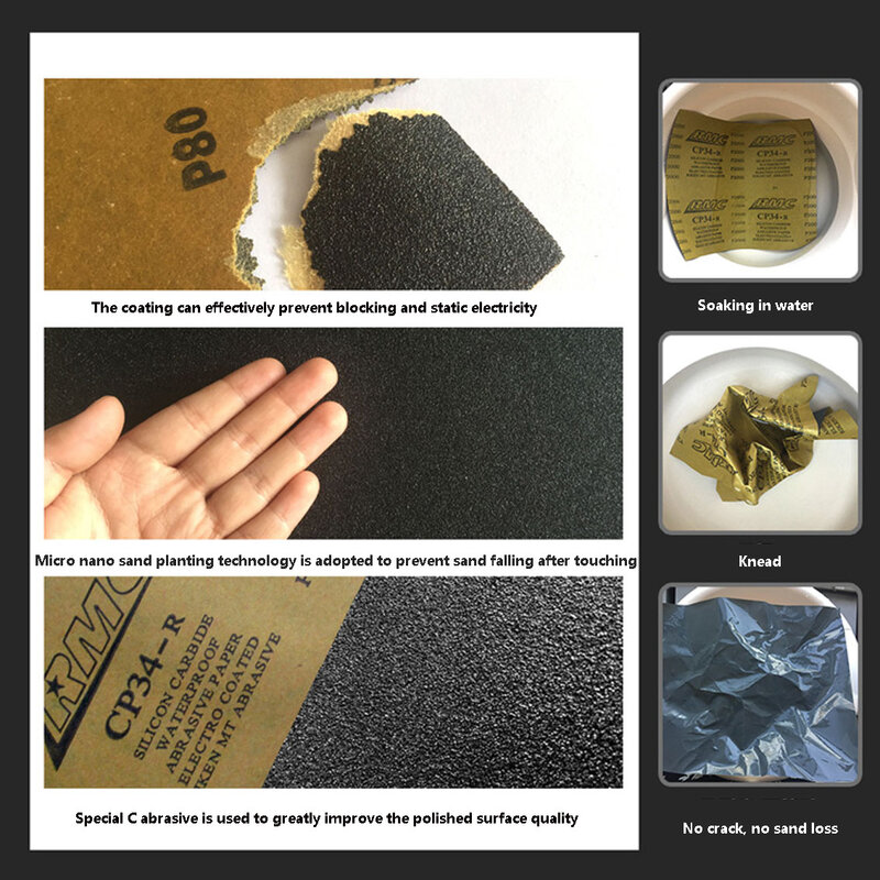 Papel abrasivo de 230x280mm, papel abrasivo RMC CP34, papel de pulido A4, papel abrasivo para la piel, molienda en seco, molienda de agua 9x11