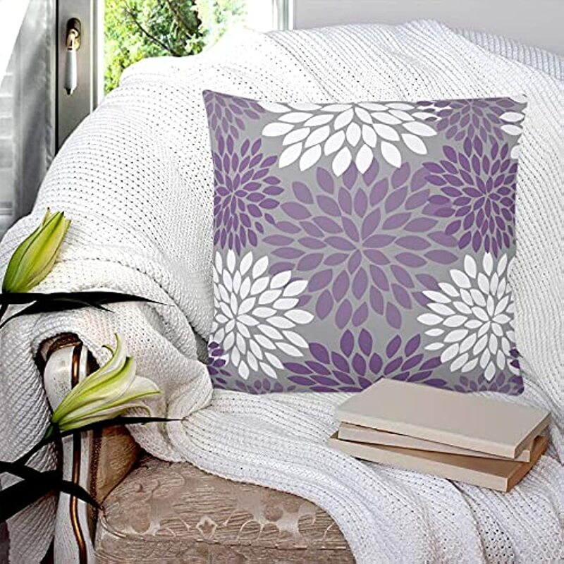 Set of 2, Dahlia Floral Throw Pillow Covers , Decorative Cushion Pillow for Couch Sofa Chair, Durable Pillow Case