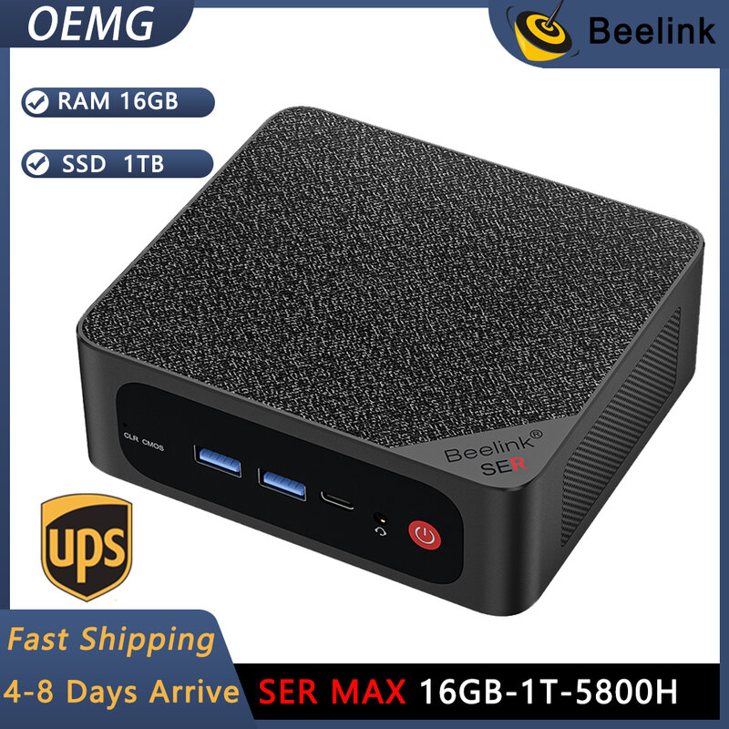 Beelink SER5 MAX Mini PC - Ryzen 7 5800H, 16GB RAM, 1TB SSD - 4K@60Hz Triple Display, WiFi 6, BT 5.2