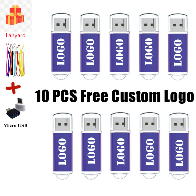 10PCS Free Logo USB 2.0 Metal Pen Drive Fast Speed USB Flash Drive 4GB 8GB 16GB 32GB 64GB Pendrive USB Stick Flash Drive