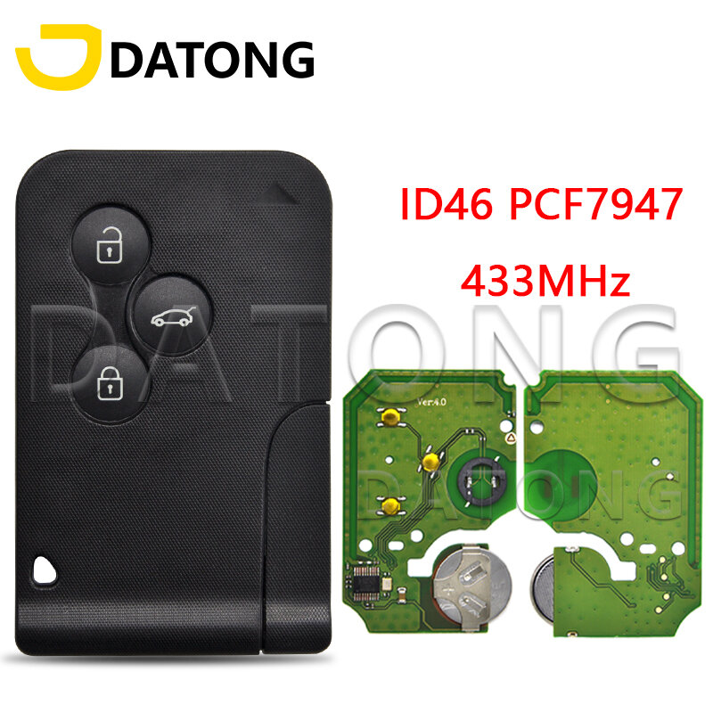 Datong Wereld Auto Afstandsbediening Sleutel Voor Renault Megane Scenic 2003-2008 ID46 Chip PCF7947 433Mhz 3 Button vervanging Smart Card