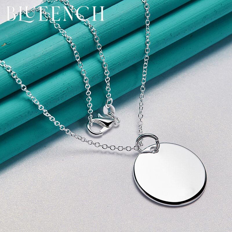 Blueench-Colgante redondo de Plata de Ley 925 para mujer, collar de cadena fina para fiesta, boda, informal, joyería sencilla