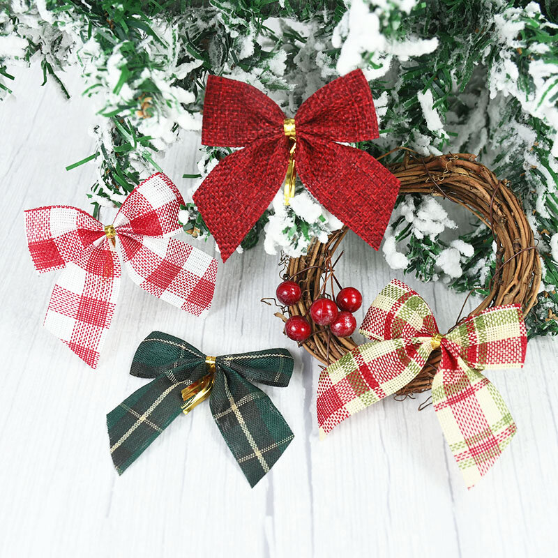 10/20 pçs natal ouro poeira arcos árvore de natal impresso arco ornamentos natal glitter fita arco decorações da árvore de natal