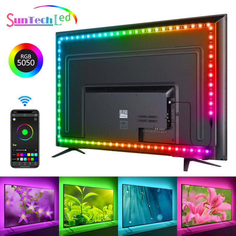 Suntech –Ruban à LED USB SMD 5050, Bande Led Musique Rétroéclairage TV, ontrôler par APP, Bande Lumineuse Décoration pour TV, Miroir, Ordinateur, etc. [Classe énergétique A]