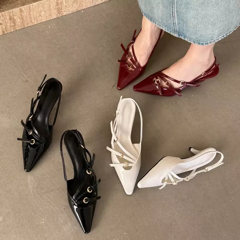 Eilyken/Дизайнерские Туфли-лодочки с узкими ремешками и пряжкой; Женские пикантные туфли с острым носком на тонком каблуке; Свадебные туфли для банкета; Женская обувь