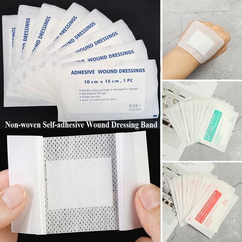 10Pcs Breathable Non-woven Self-adhesive Wound Dressing Band Aid Bandage Large Wound Aid Wound Hemostasis 10x10cm 10x15cm
