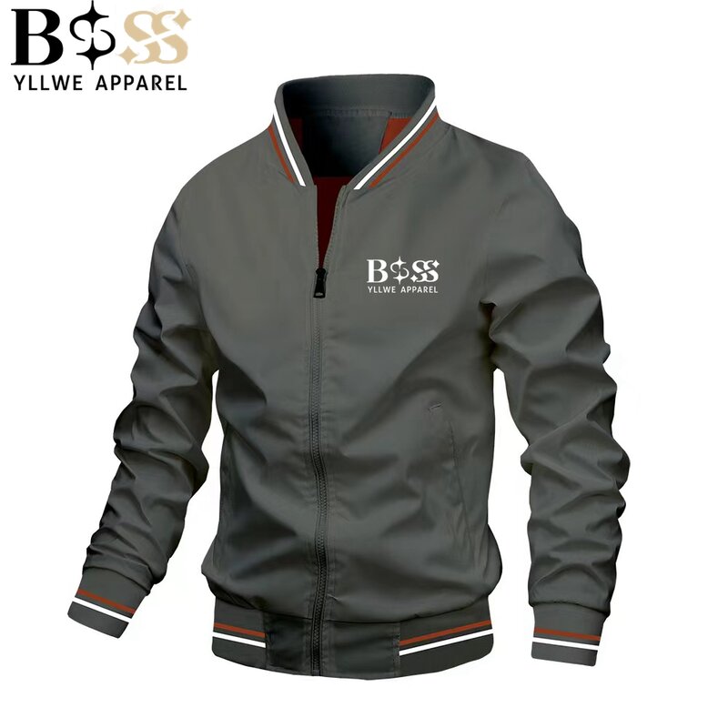 BSS YLLWE jaket ritsleting pria, pakaian kerah berdiri kasual musim gugur/musim dingin, jaket olahraga luar ruangan tahan angin untuk pria
