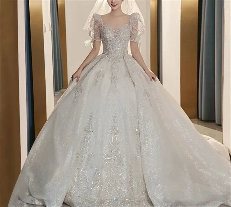 Dubai Arabië Baljurk Trouwjurk Fonkelende Luxruy Vrouwen 2023 Sequin Crystal Gast Huwelijk Bruidsjurk Robe De Mariee