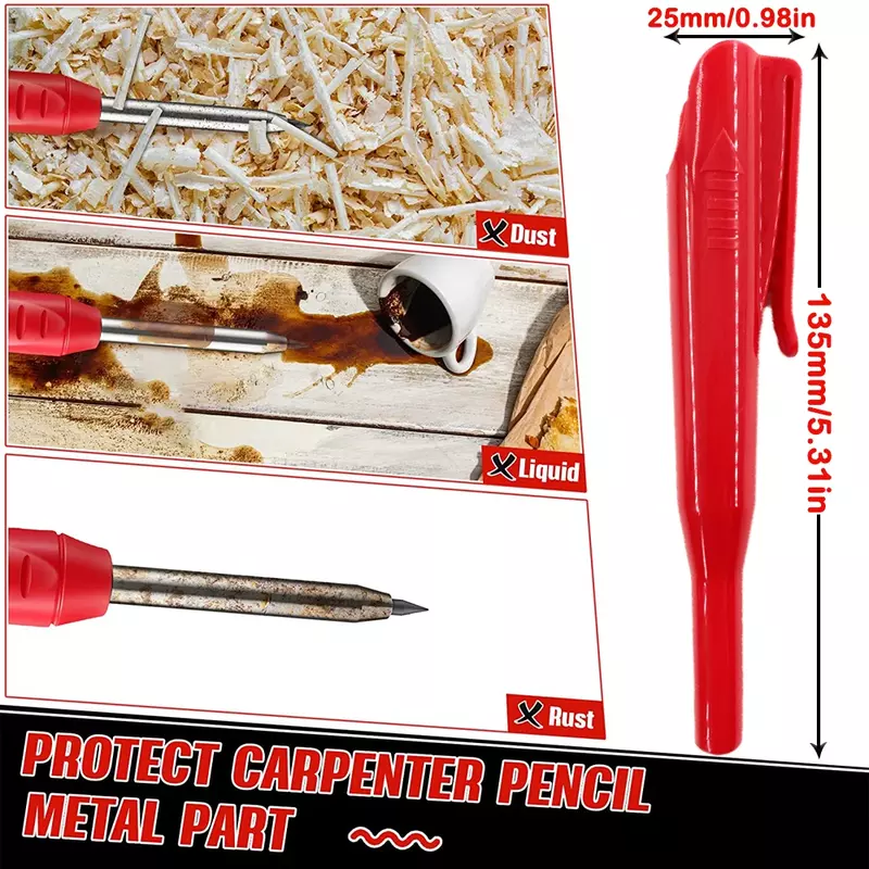 Solid Carpenter Pencil with Refill Lead and Built-in Sharpener for Deep Hole Mechanical Pencil scribing Marking Woodworking Tool