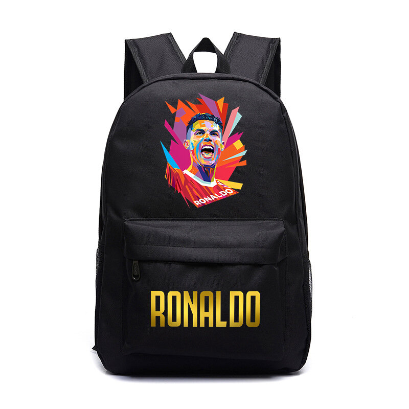 Ronaldo-mochila impressa preta para jovens, bolsa casual de viagem ao ar livre, adequada para meninos e meninas