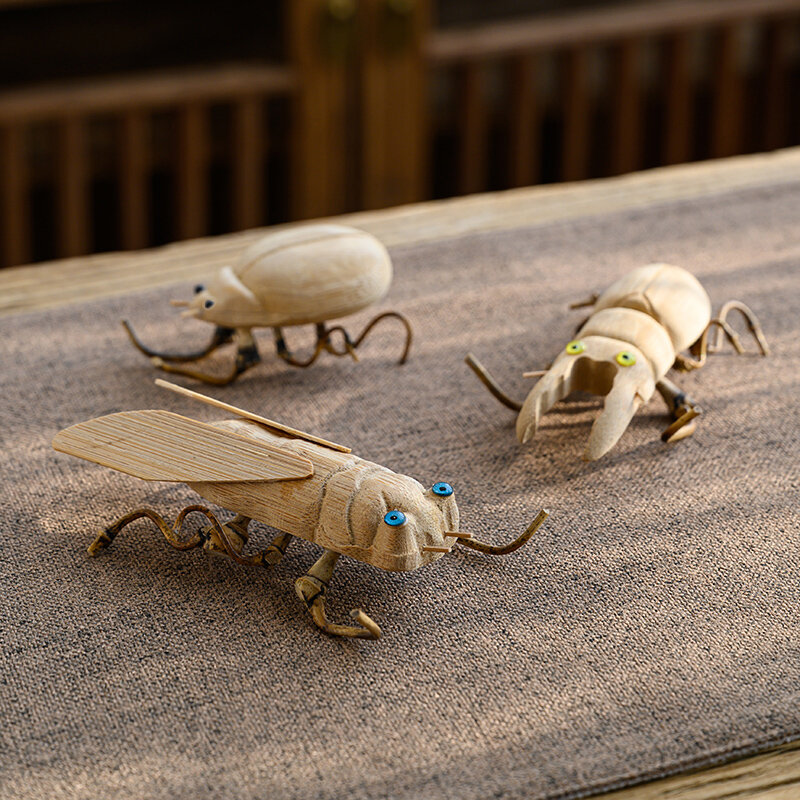 Mainan hewan bambu dan kayu, kepiting, kumbang mantis, kura-kura, kumbang bintang tujuh, mainan dekorasi buatan tangan