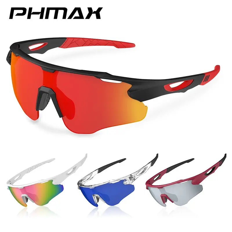 PHMAX kacamata hitam bersepeda polarisasi, lensa mata Olahraga Lari UV400 untuk Pit jalanan