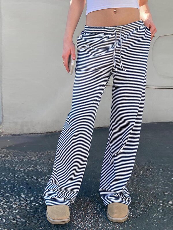 Pantalon de pyjama rayé Y2K pour femme, jambe large, pantalon léopard, bas PJ, guépard, pantalon de salon, pantalon de sortie, mignon