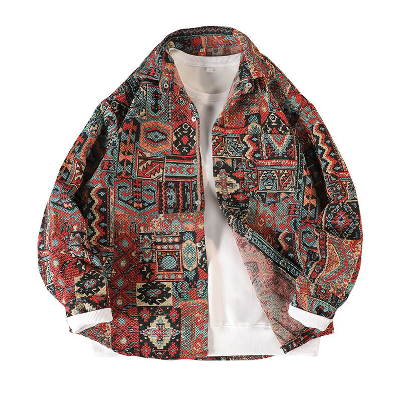 Camicia da uomo giacca popolare autunno colore tessuto jacquard risvolto casual trendy e versatile cappotto posteriore allentato streetwear y2k