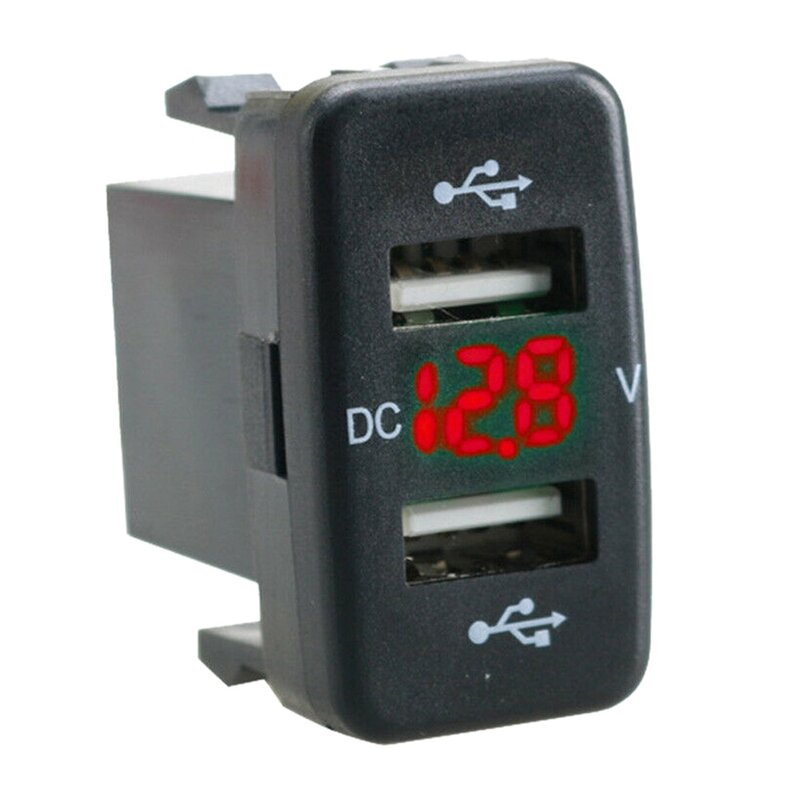2 pcs carregador de carro tomada dupla porta usb carregamento volt display adaptador apto para toyota, azul & vermelho