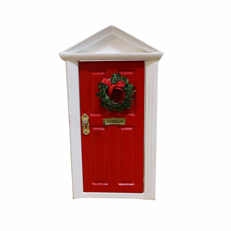 ドア付きミニチュア木製elfドア,ロック付き,赤リーチ,子供向けギフト玩具,1:12