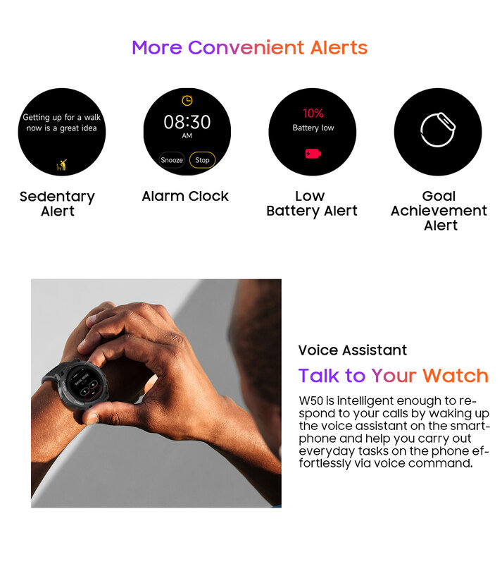 Blackview 스마트 워치 W50 방수 스마트 워치, 건강 및 피트니스 추적 시계, 블루투스 통화, 새로운 버전