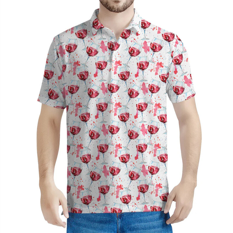 男性と女性のための3DプリントされたワインポロTシャツ,半袖のストリートラペルTシャツ,夏のボタン,ルーズなTシャツ,素晴らしいオファー,ファッショナブル