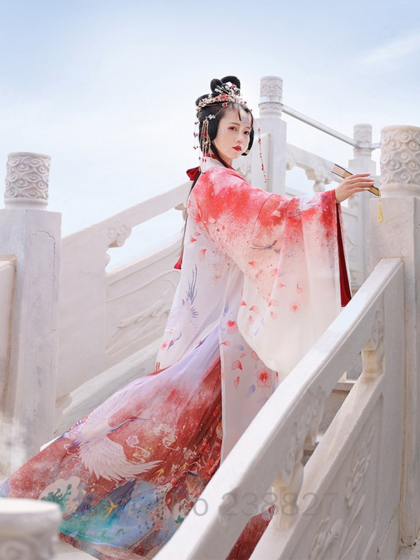 Hanfu-Disfraz antiguo de estilo chino para mujer, auténtico y Original, cintura de la dinastía Wei Jin, cuello cruzado, falda Ru, nuevo Cosplay de otoño