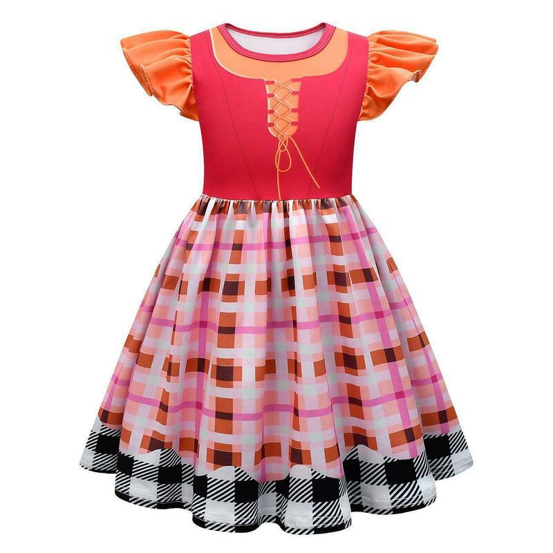 Hocus Pocus 2 Winifred Sanderson คอสเพลย์ชุดแม่มดสำหรับเด็กผู้ใหญ่ชุดเครื่องแต่งกายชุดเทศกาลฮาโลวีนวิกผมหยิกสีส้ม